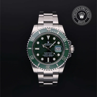 Rolex Certified Pre-owned Submariner M116610LV-0002 front on black background