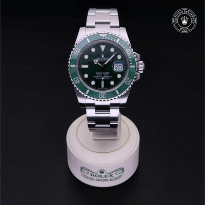 Rolex Certified Pre-owned Submariner M116610LV-0002 front on black background