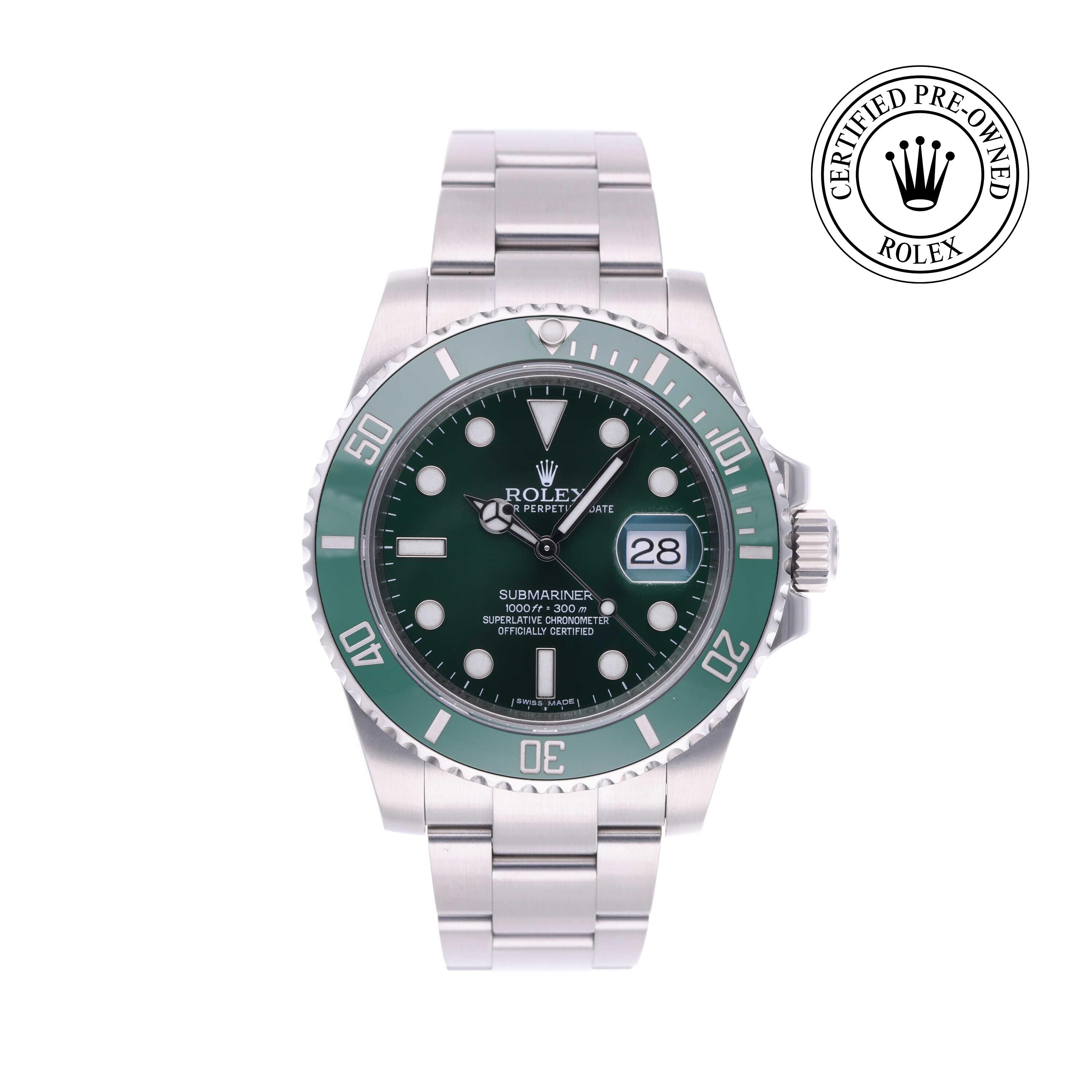 Rolex Certified Pre-owned Submariner M116610LV-0002 front on white background