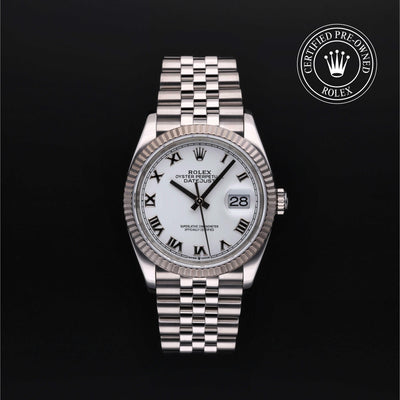 Rolex Certified Pre-owned Datejust M126234-0025 front on black background