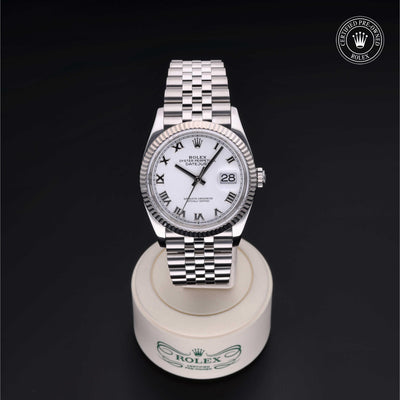 Rolex Certified Pre-owned Datejust M126234-0025 front on black background