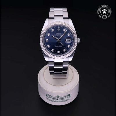 Rolex Certified Pre-owned Datejust M126334-0015 front on black background