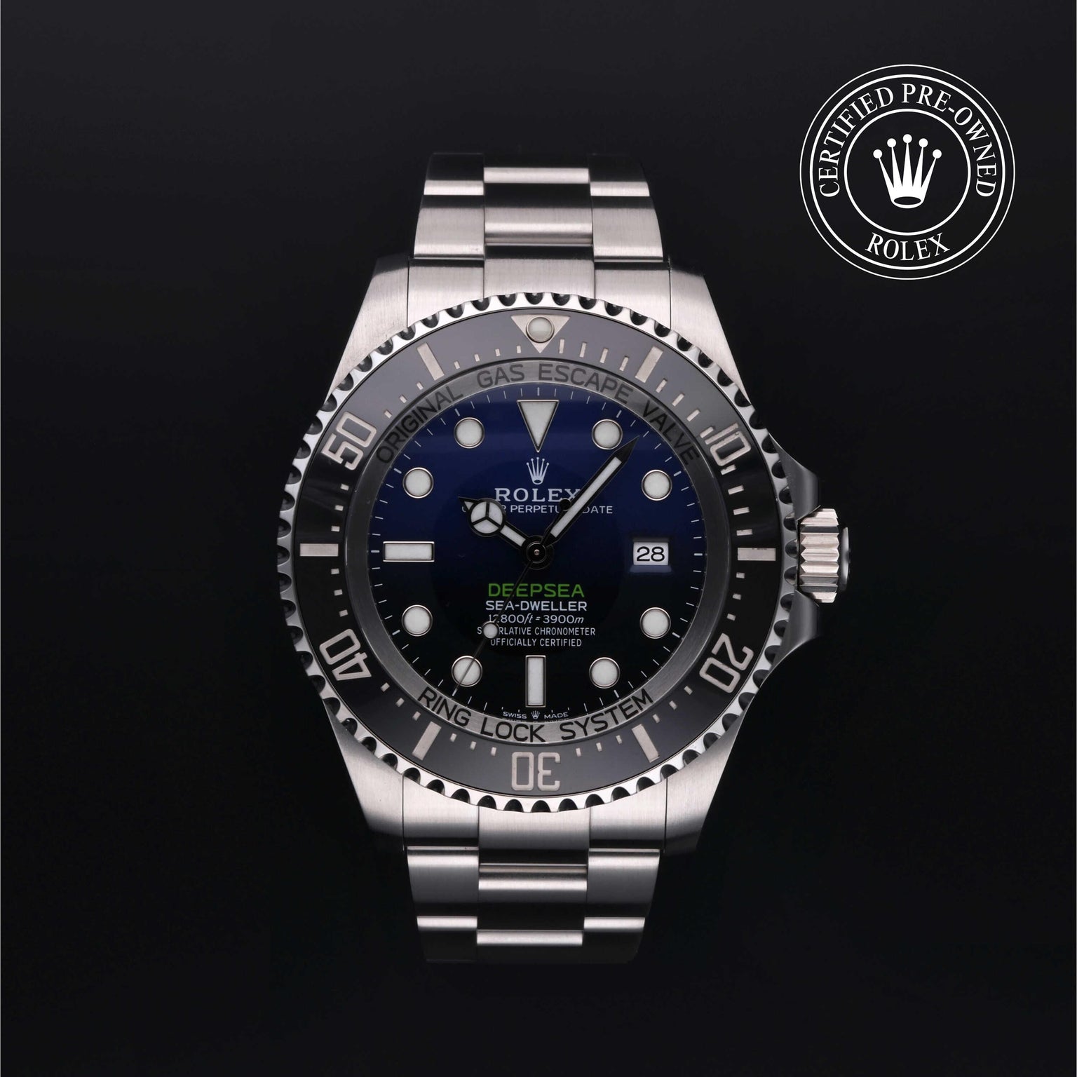 Rolex Certified Pre-owned Sea-Dweller M126660-0002 front on black background
