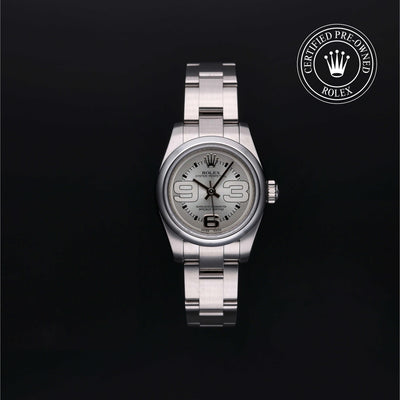Rolex Certified Pre-owned Oyster Perpetual M176200-0012 front on black background