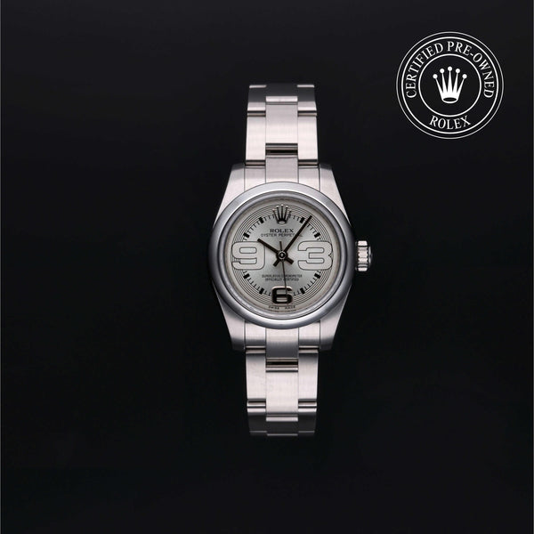 Rolex Certified Pre-owned Oyster Perpetual M176200-0012 front on black background
