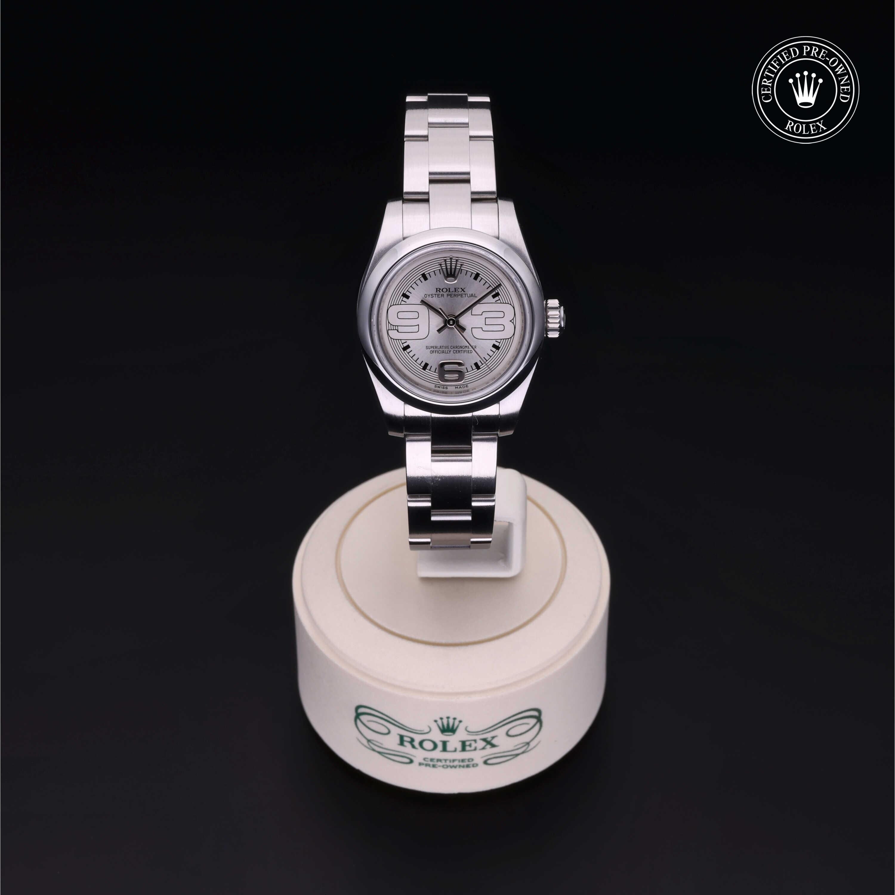 Rolex Certified Pre-owned Oyster Perpetual M176200-0012 front on black background