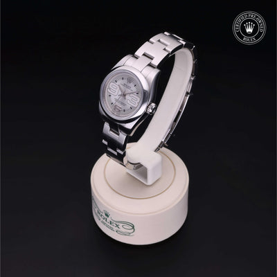 Rolex Certified Pre-owned Oyster Perpetual M176200-0012 front on black background
