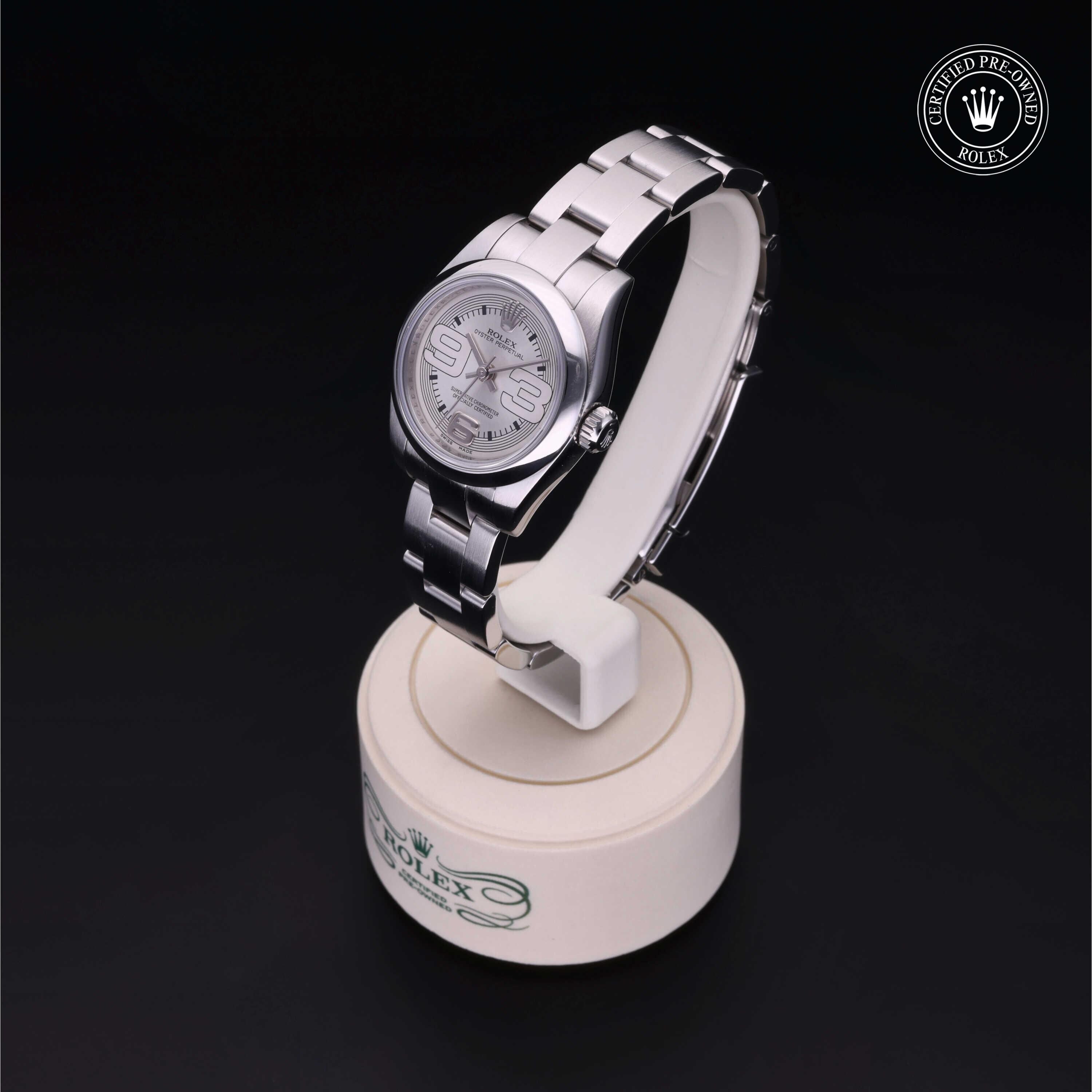 Rolex Certified Pre-owned Oyster Perpetual M176200-0012 front on black background