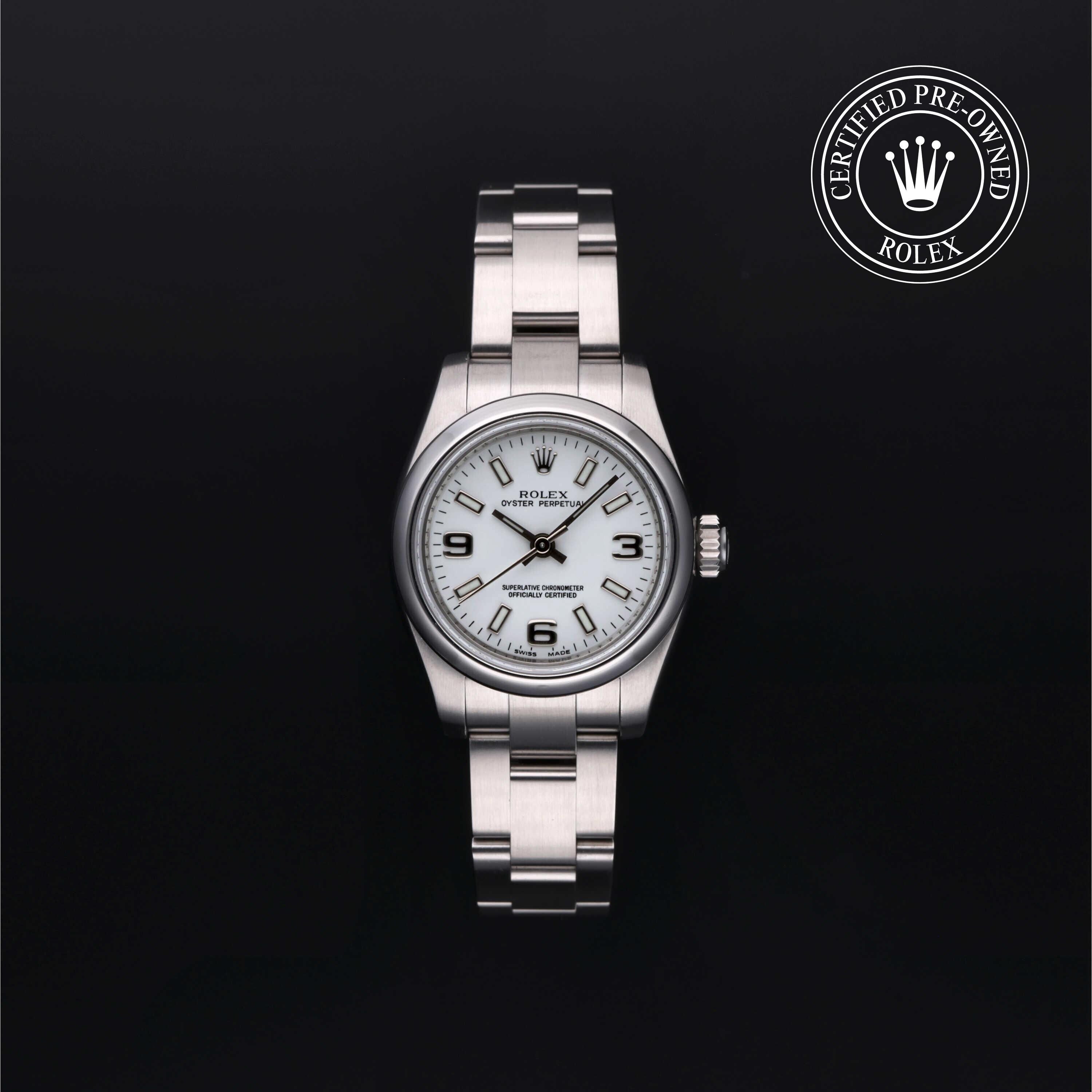 Rolex Certified Pre-owned Oyster Perpetual M176200-0011 front on black background