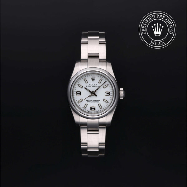 Rolex Certified Pre-owned Oyster Perpetual M176200-0011 front on black background