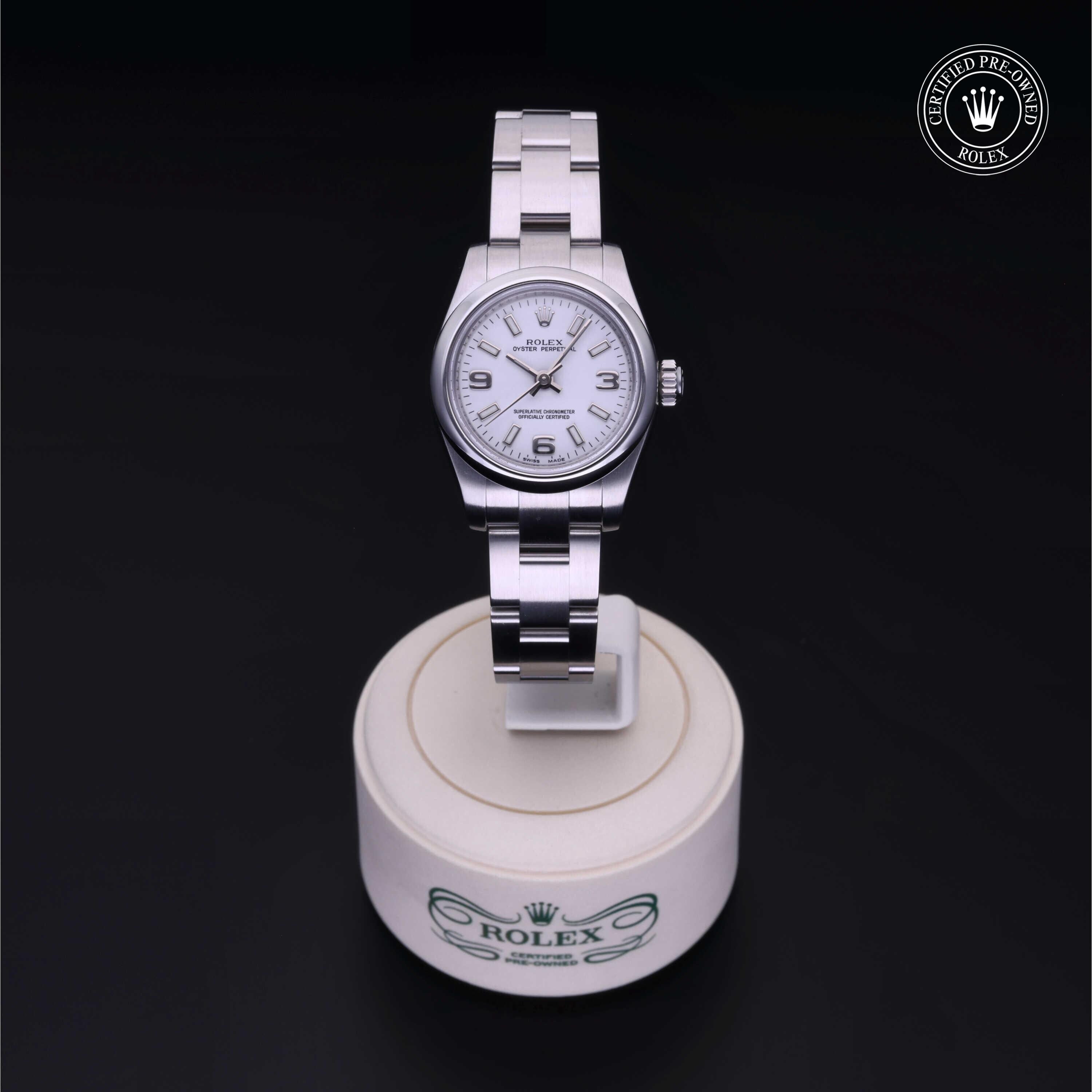 Rolex Certified Pre-owned Oyster Perpetual M176200-0011 front on black background
