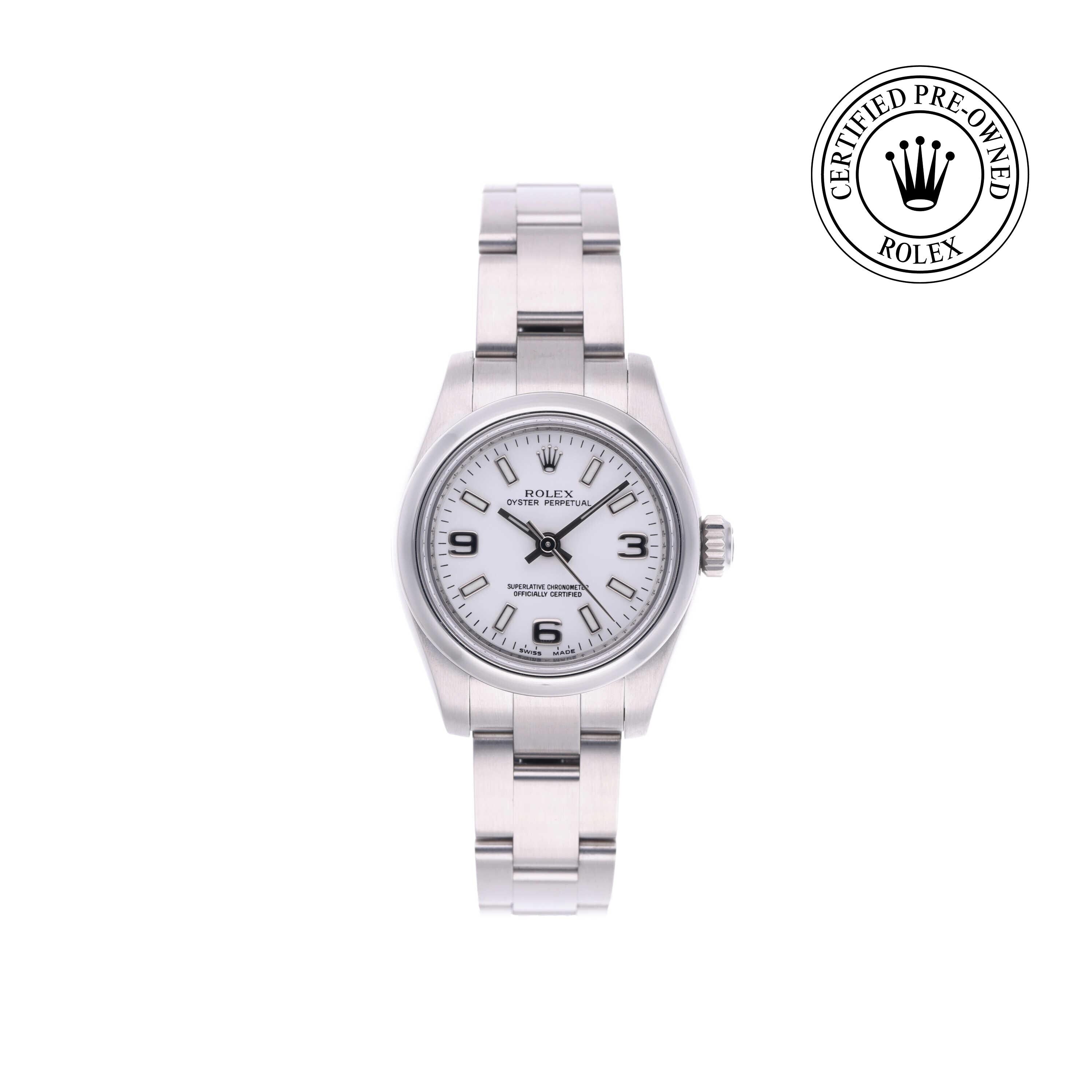Rolex Certified Pre-owned Oyster Perpetual M176200-0011 front on white background