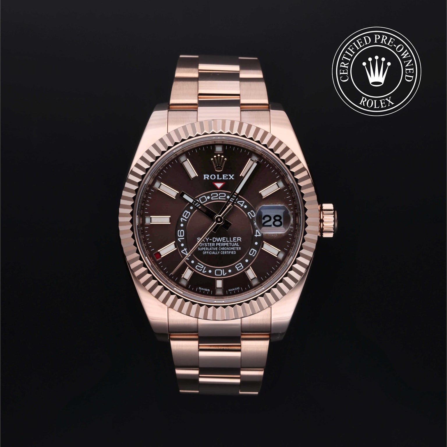 Rolex Certified Pre-owned Sky-Dweller M326935-0006 front on black background