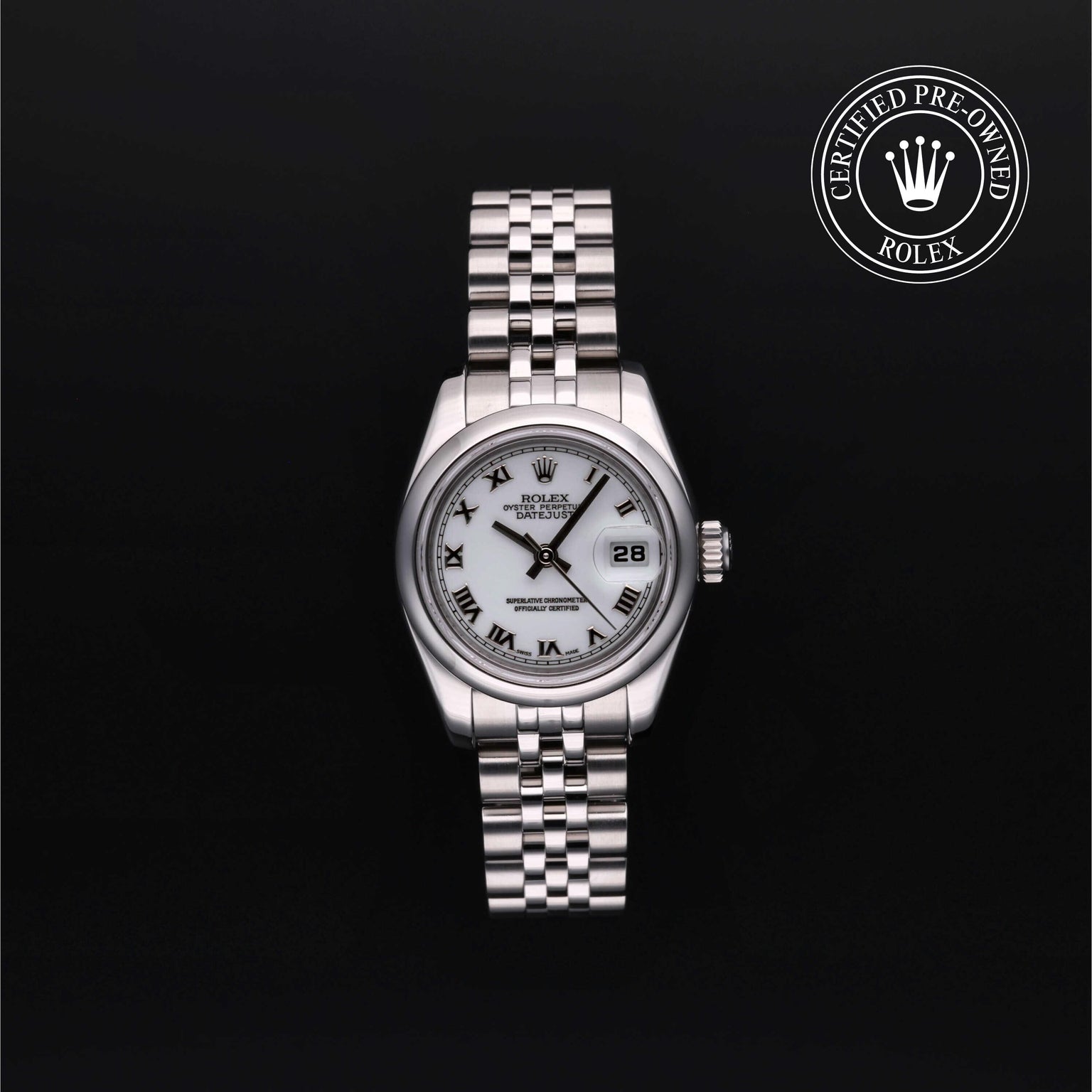 Rolex Certified Pre-owned Lady Datejust M179160-0003 front on black background
