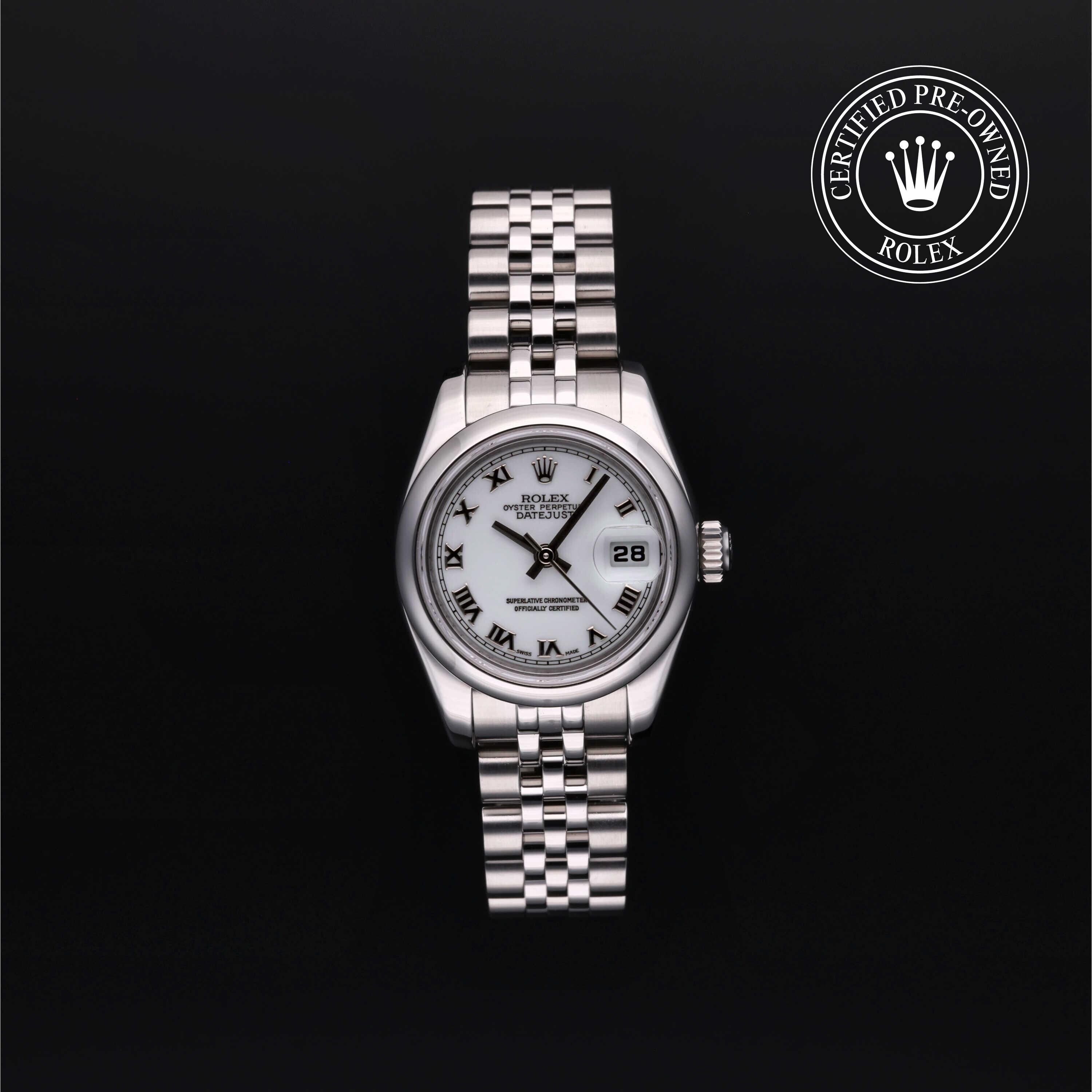 Rolex Certified Pre-owned Lady Datejust M179160-0003 front on black background