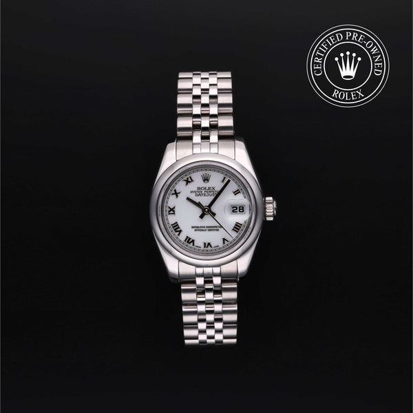 Rolex Certified Pre-owned Lady Datejust M179160-0003 front on black background