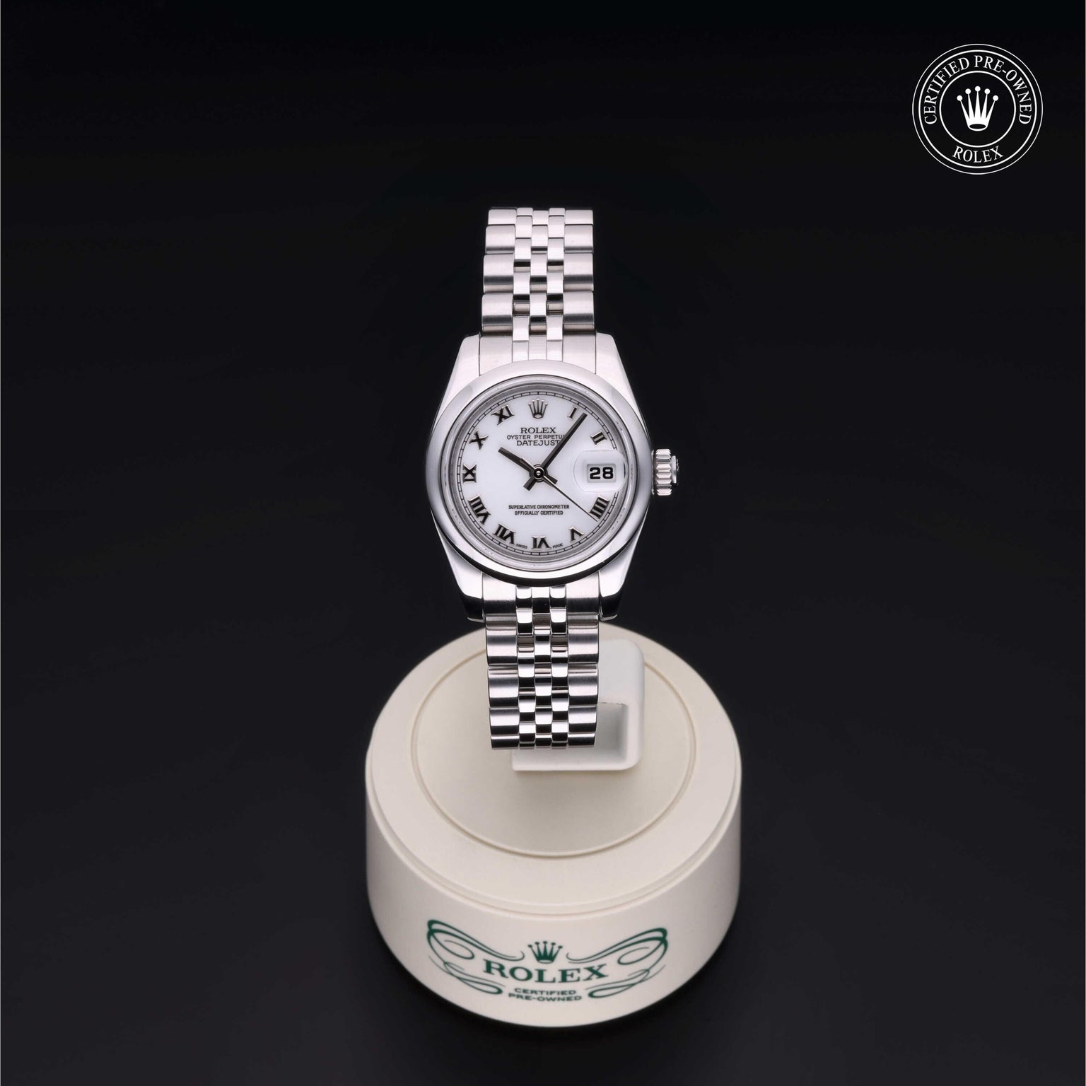 Rolex Certified Pre-owned Lady Datejust M179160-0003 front on black background
