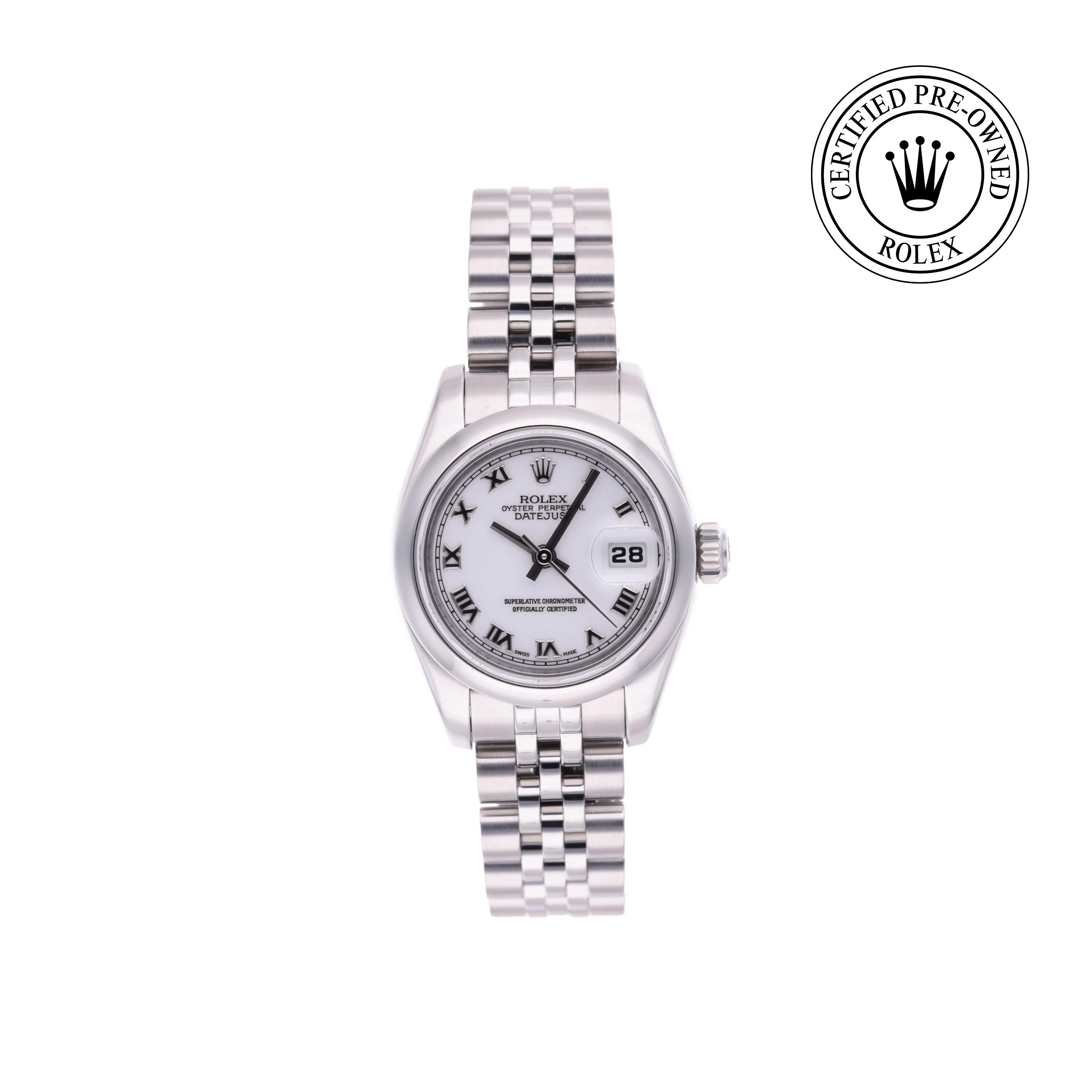 Rolex Certified Pre-owned Lady Datejust M179160-0003 front on white background