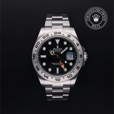 Rolex Certified Pre-owned Explorer M216570-0002 front on black background
