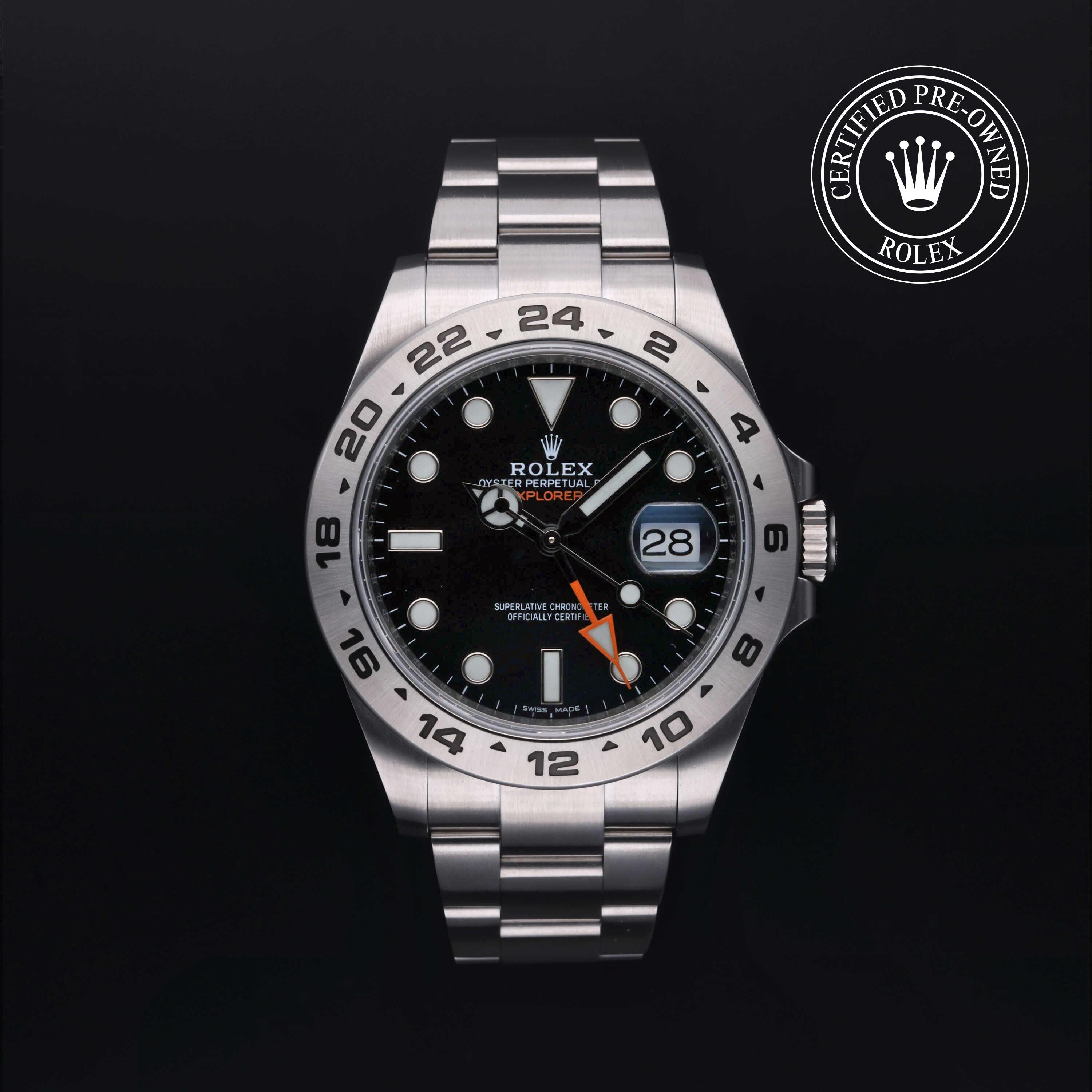 Rolex Certified Pre-owned Explorer M216570-0002 front on black background