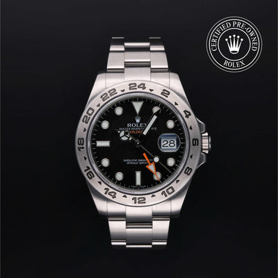 Rolex Certified Pre-owned Explorer M216570-0002 front on black background