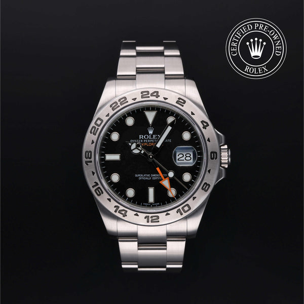 Rolex Certified Pre-owned Explorer M216570-0002 front on black background