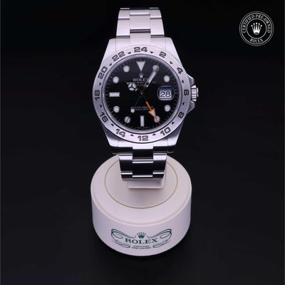 Rolex Certified Pre-owned Explorer M216570-0002 front on black background