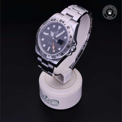 Rolex Certified Pre-owned Explorer M216570-0002 front on black background