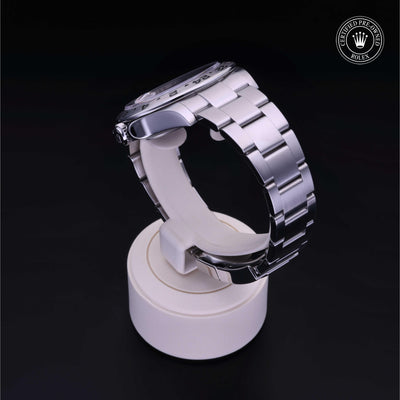 Rolex Certified Pre-owned Explorer M216570-0002 front on black background