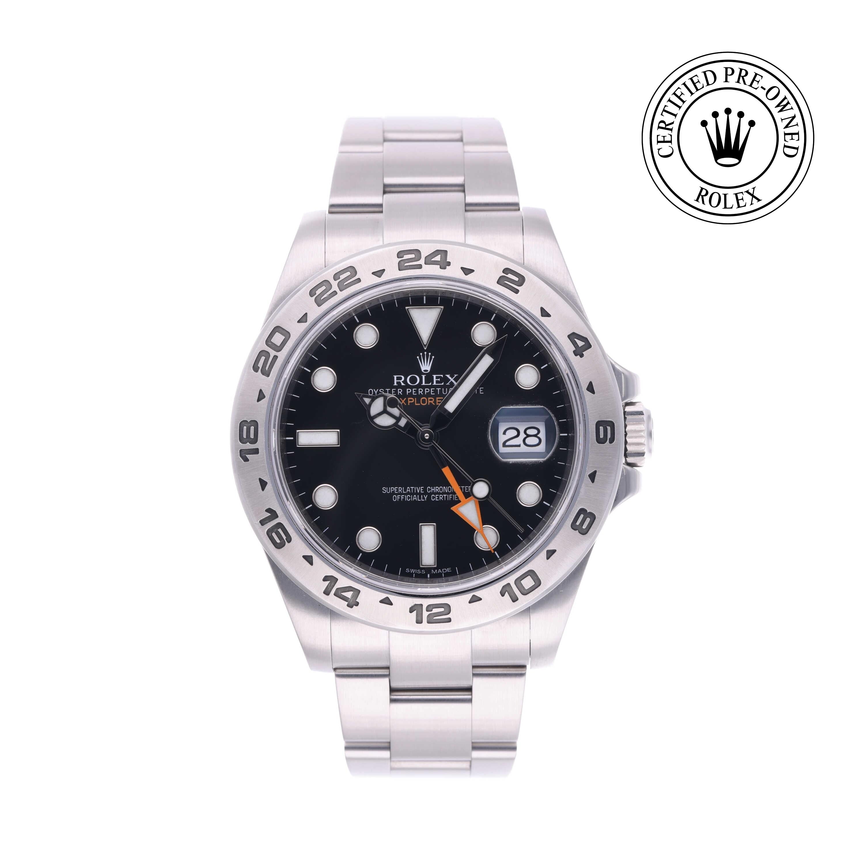 Rolex Certified Pre-owned Explorer M216570-0002 front on white background