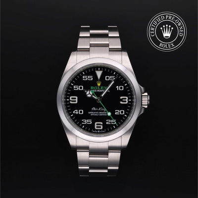Rolex Certified Pre-owned Air-King M126900-0001 front on black background