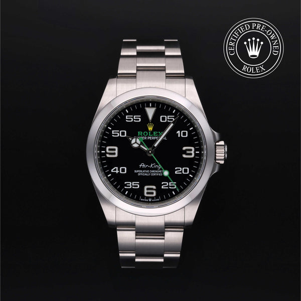 Rolex Certified Pre-owned Air-King M126900-0001 front on black background