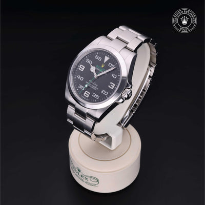 Rolex Certified Pre-owned Air-King M126900-0001 front on black background