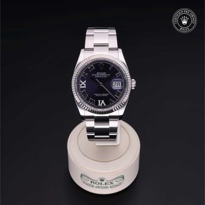Rolex Certified Pre-owned Datejust M126234-0022 front on black background