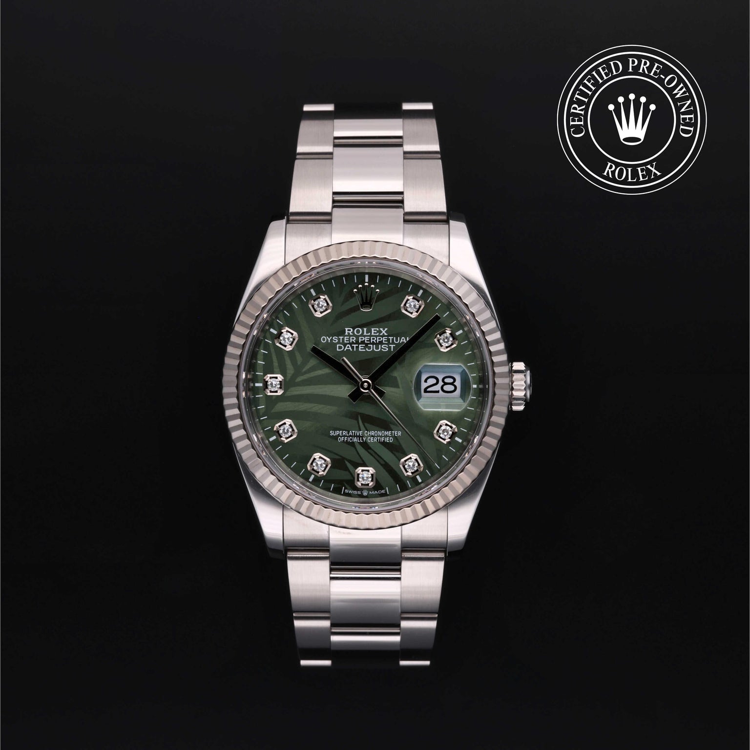 Rolex Certified Pre-owned Datejust M126234-0056 front on black background