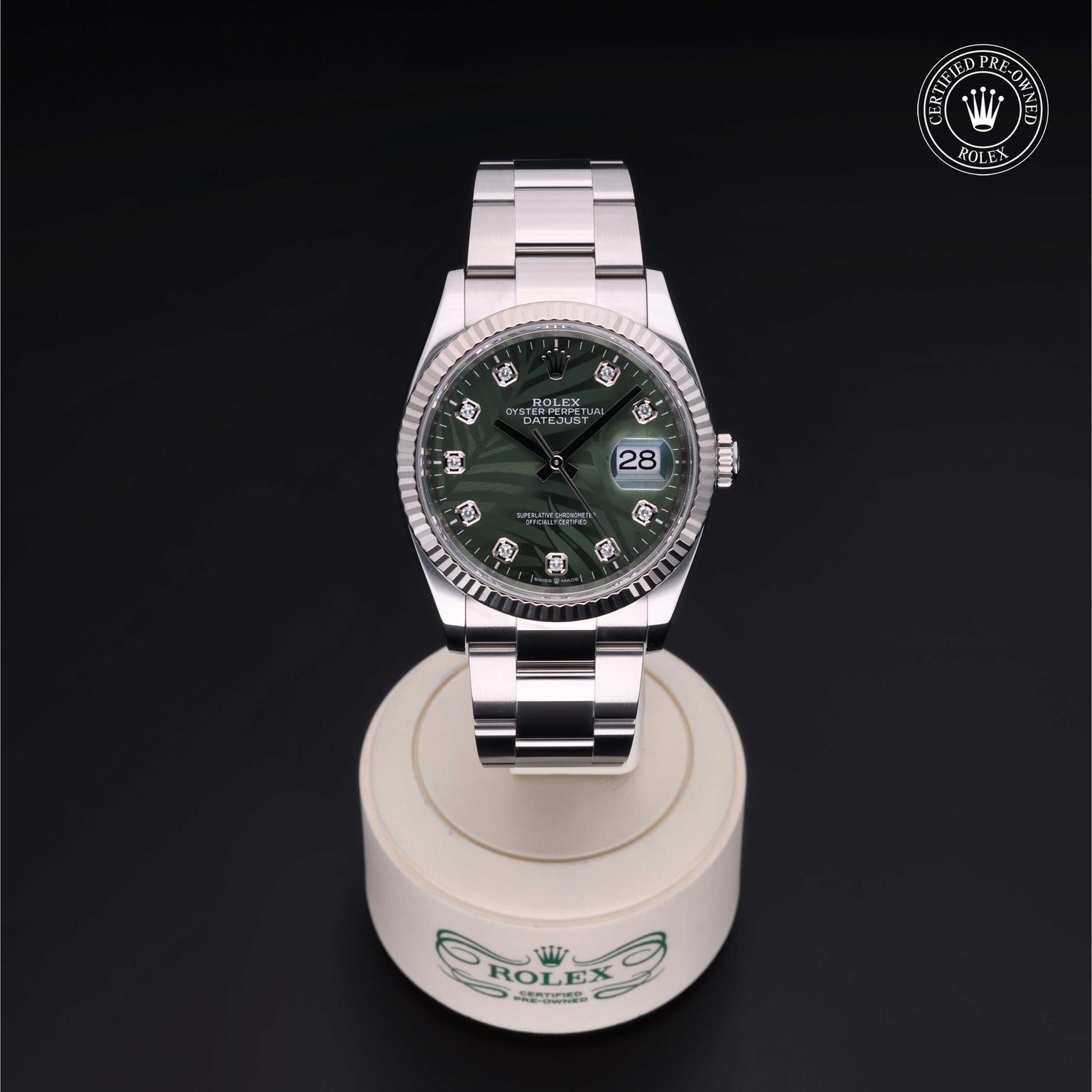 Rolex Certified Pre-owned Datejust M126234-0056 front on black background