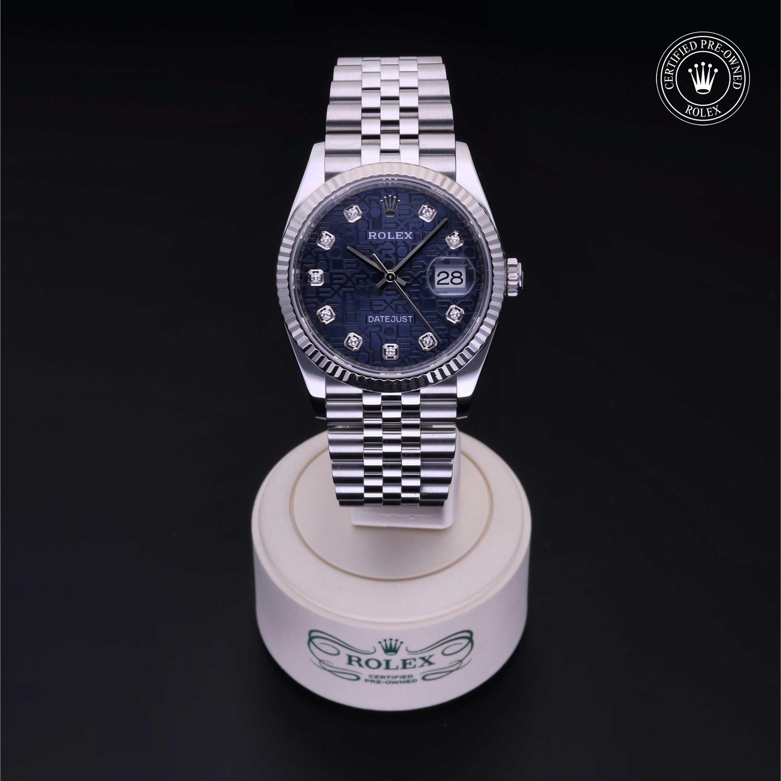 Rolex Certified Pre-owned Datejust M126234-0011 front on black background