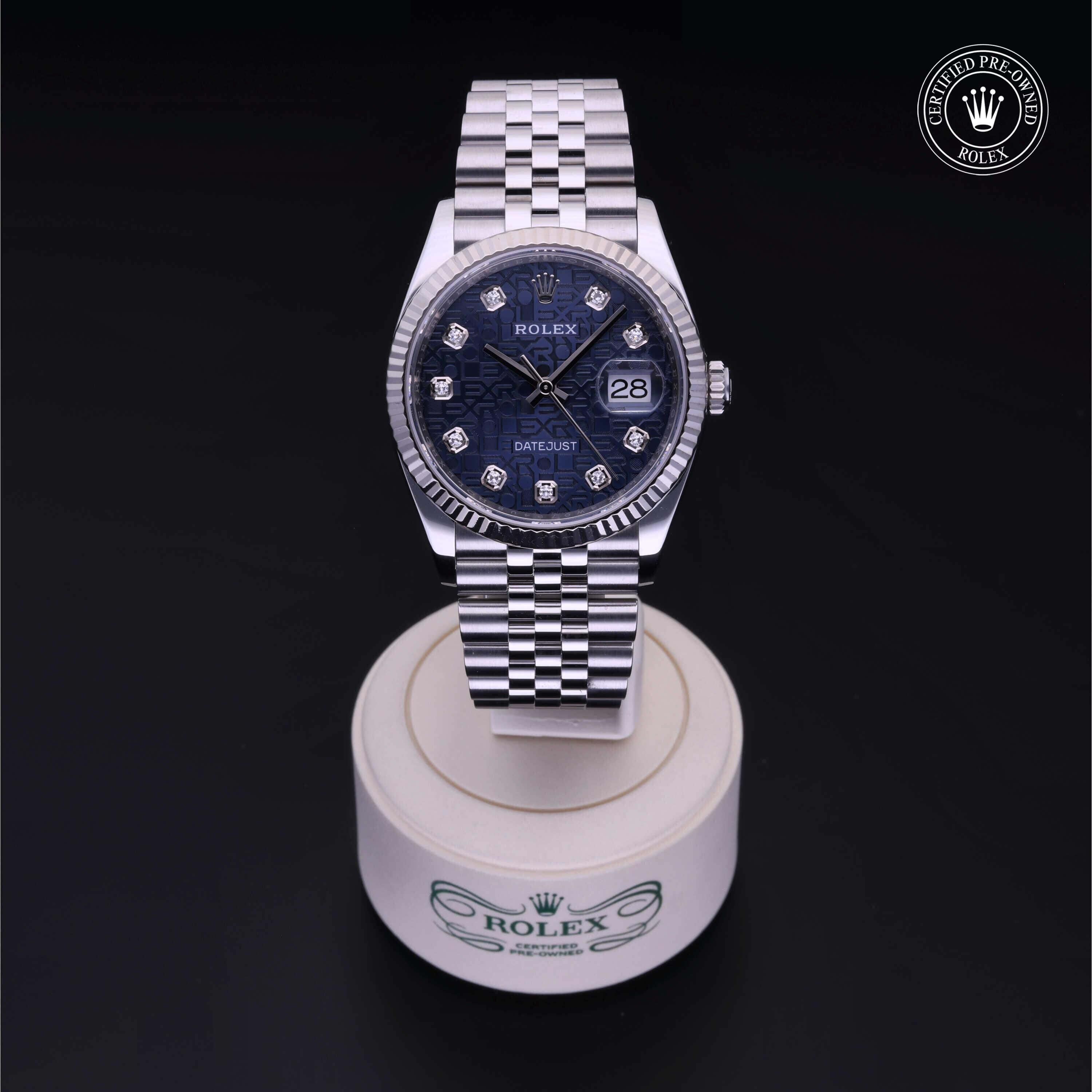 Rolex Certified Pre-owned Datejust M126234-0011 front on black background