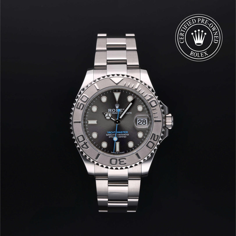 Rolex Certified Pre-owned Yacht-Master M268622-0002 front on black background
