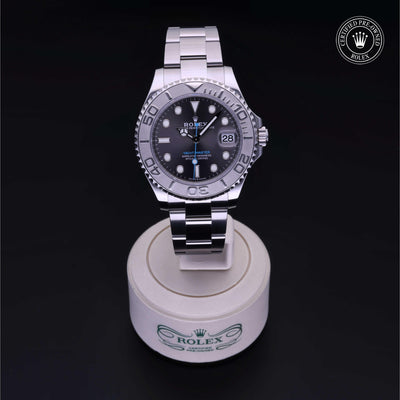Rolex Certified Pre-owned Yacht-Master M268622-0002 front on black background