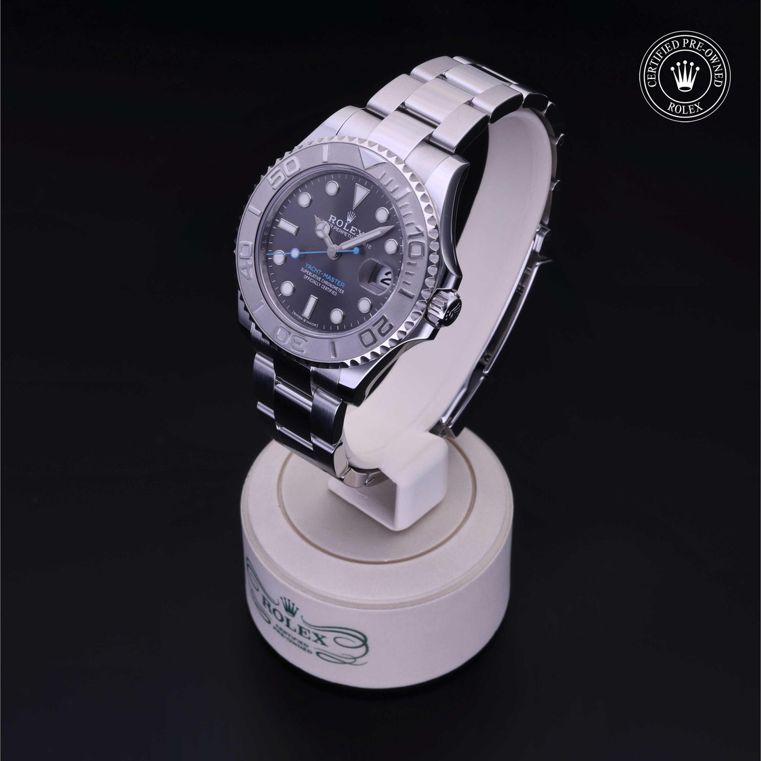 Rolex Certified Pre-owned Yacht-Master M268622-0002 front on black background