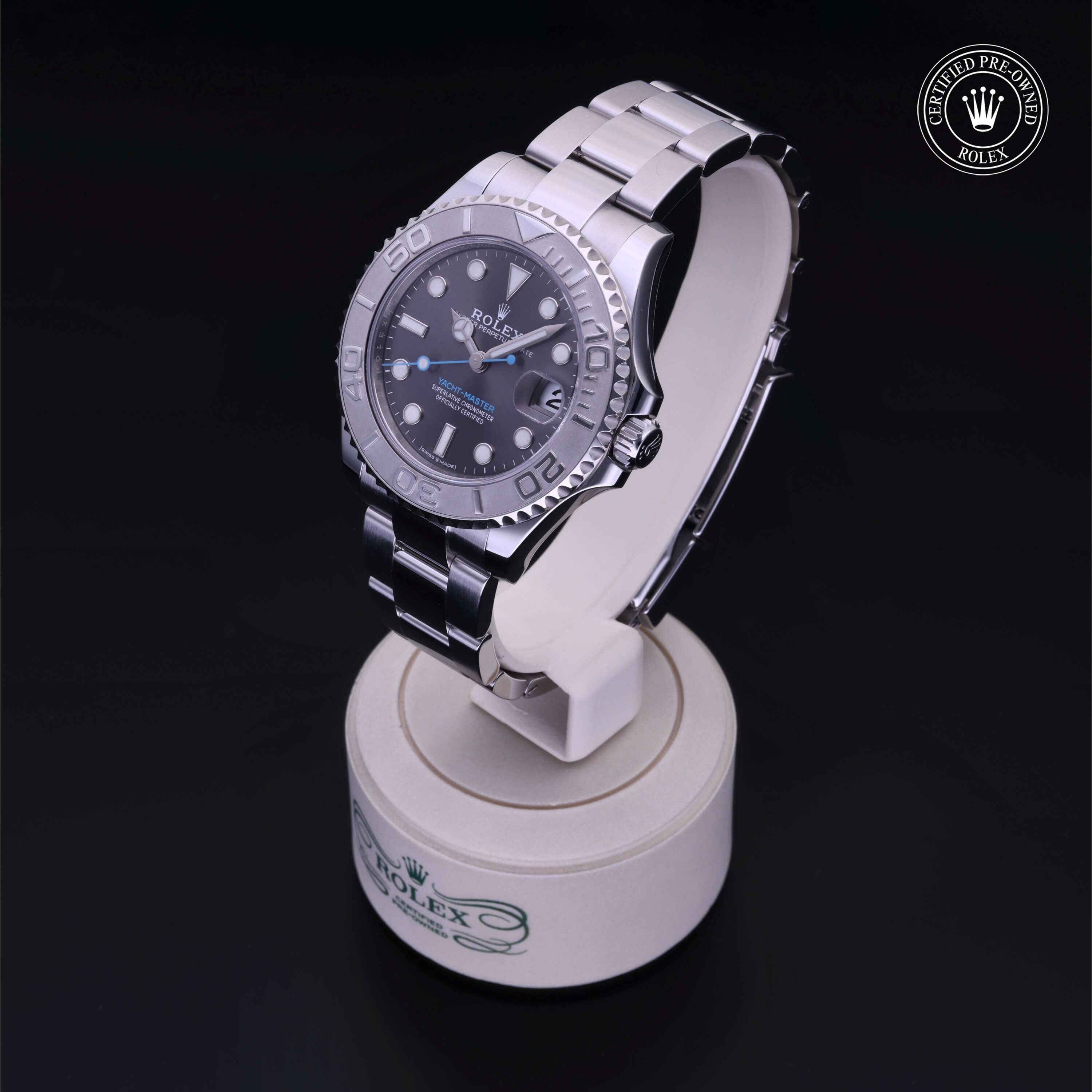 Rolex Certified Pre-owned Yacht-Master M268622-0002 front on black background