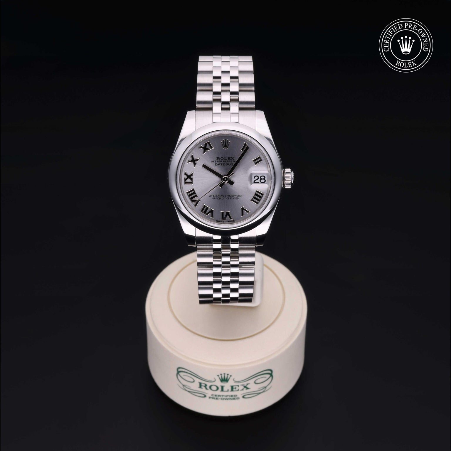 Rolex Certified Pre-owned Lady Datejust M178240-0001 front on black background