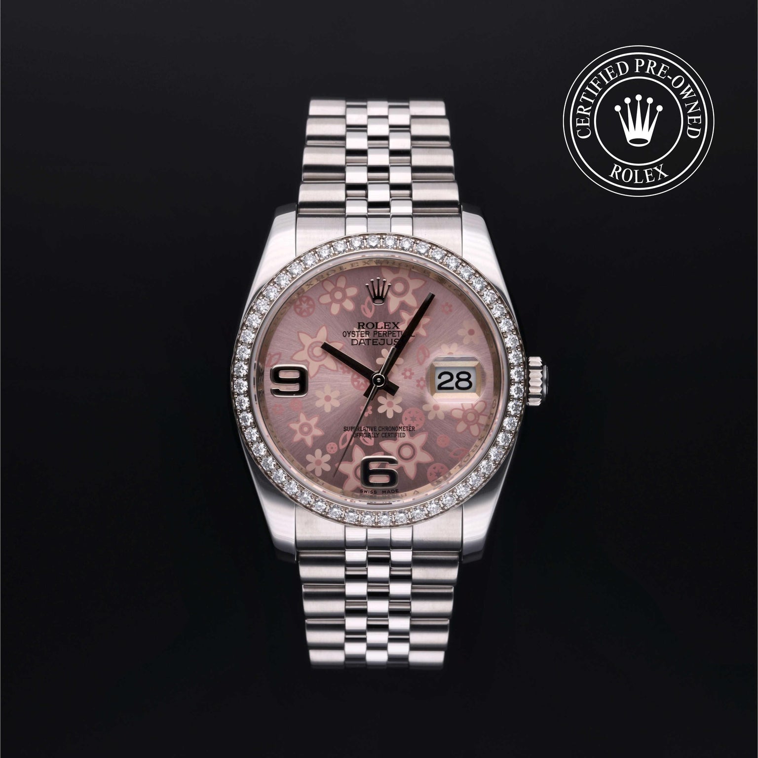 Rolex Certified Pre-owned Datejust M116244-0004 front on black background