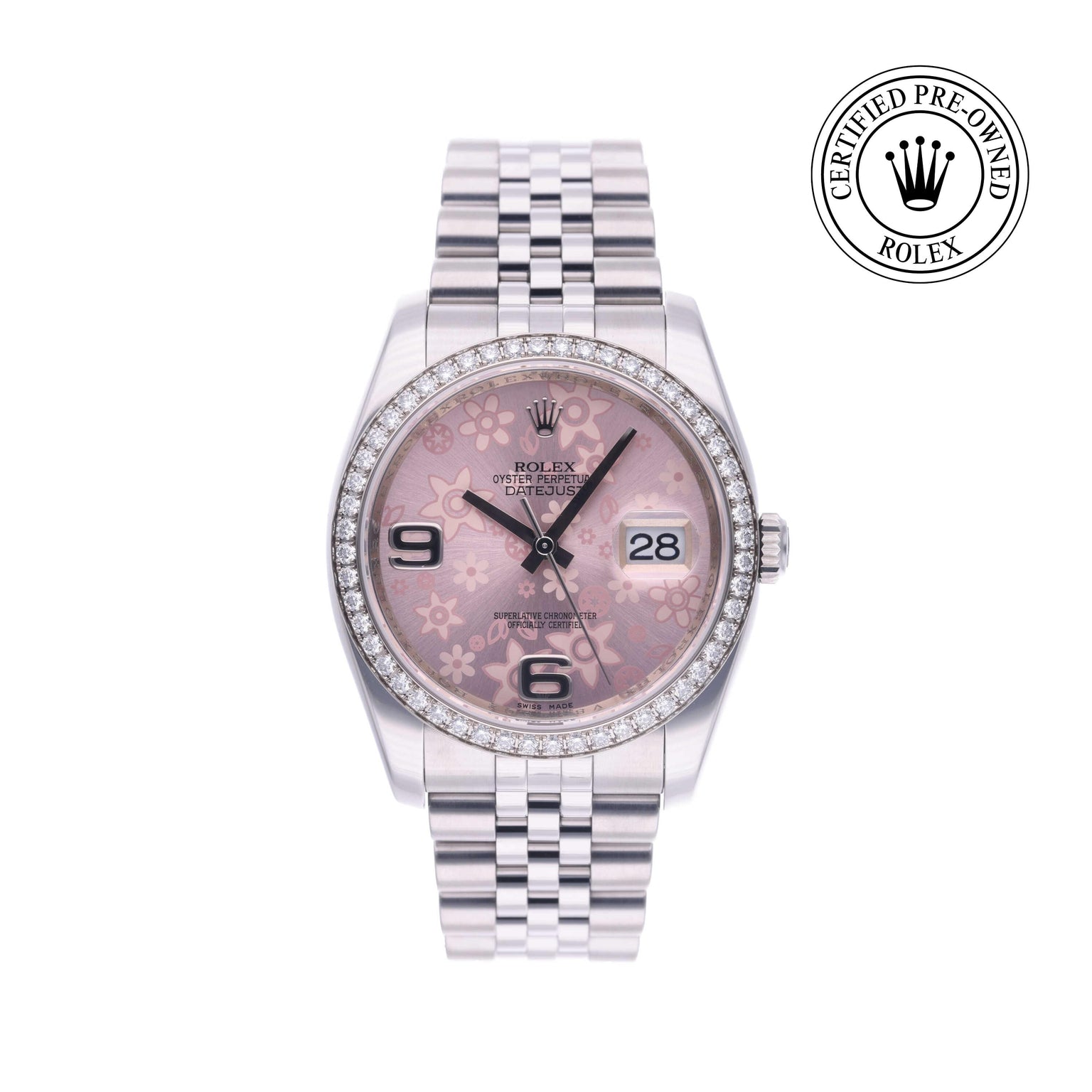 Rolex Certified Pre-owned Datejust M116244-0004 front on white background