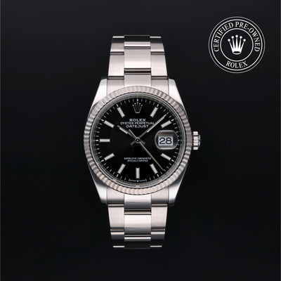 Rolex Certified Pre-owned Datejust M126234-0016 front on black background