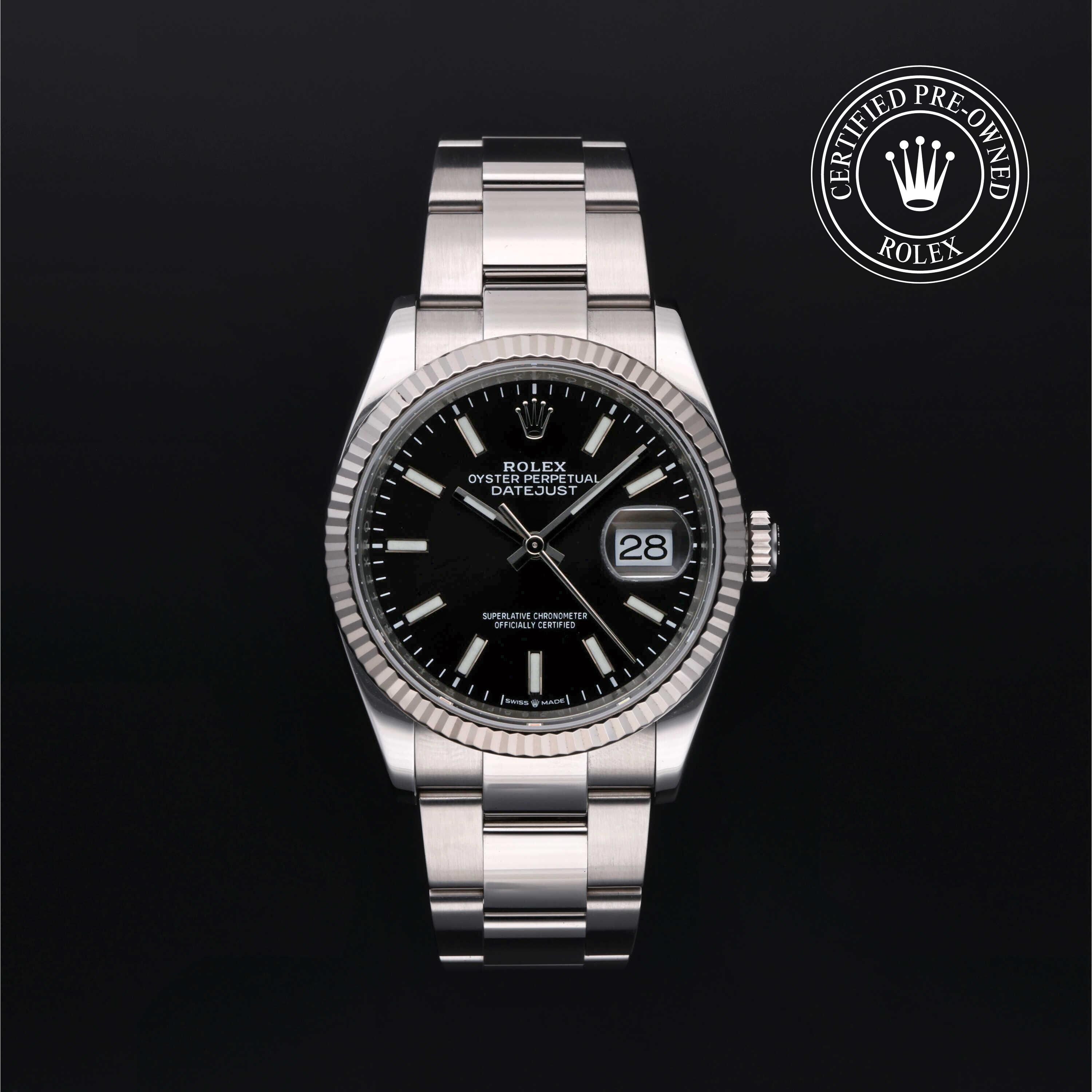 Rolex Certified Pre-owned Datejust M126234-0016 front on black background