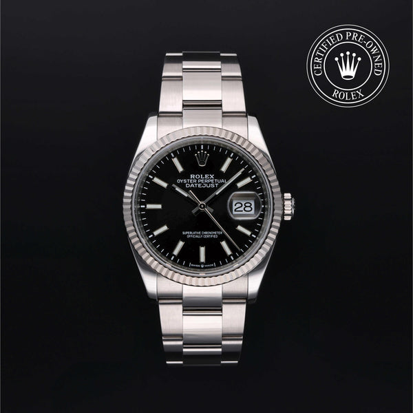 Rolex Certified Pre-owned Datejust M126234-0016 front on black background