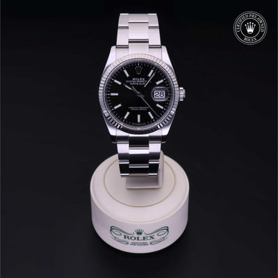 Rolex Certified Pre-owned Datejust M126234-0016 front on black background