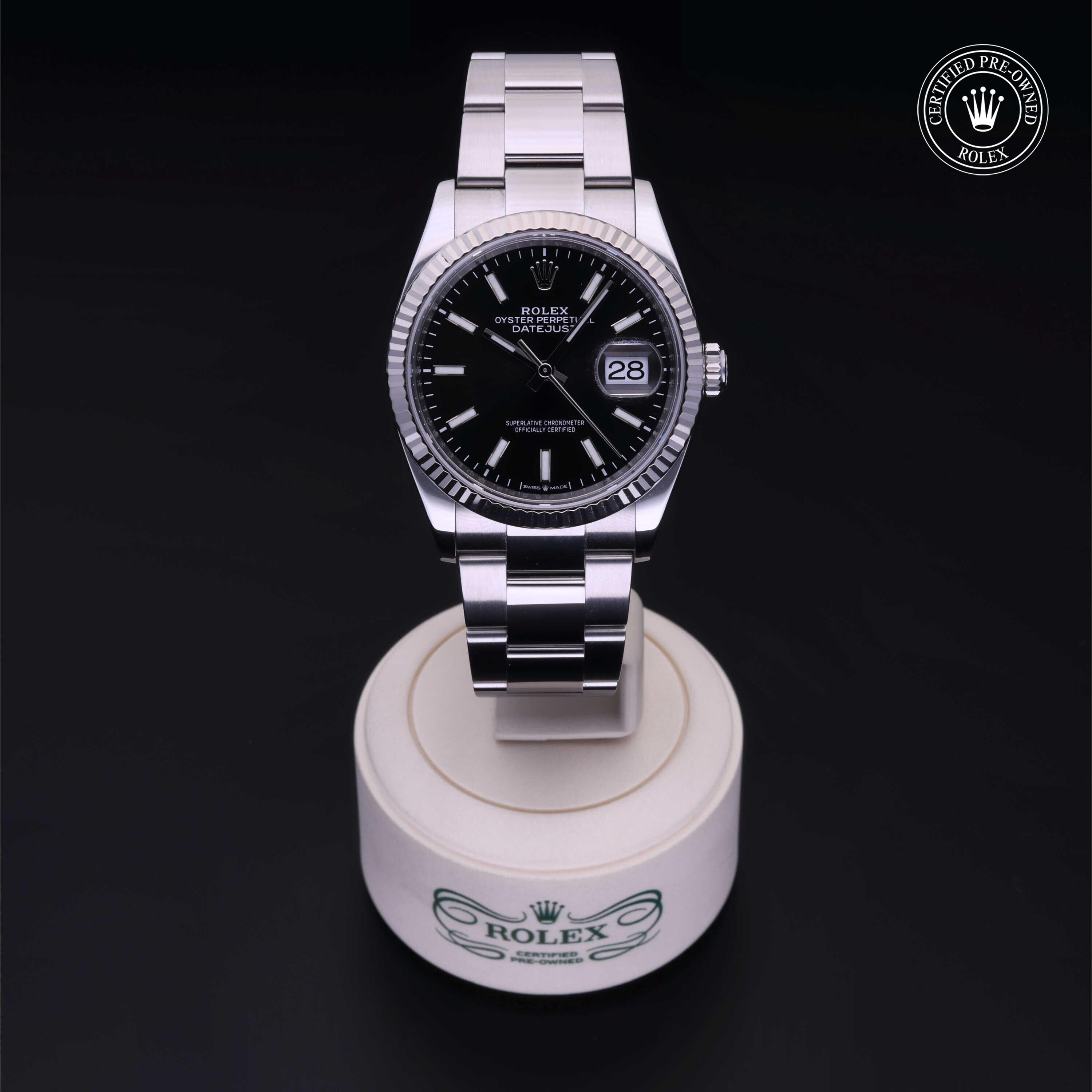 Rolex Certified Pre-owned Datejust M126234-0016 front on black background